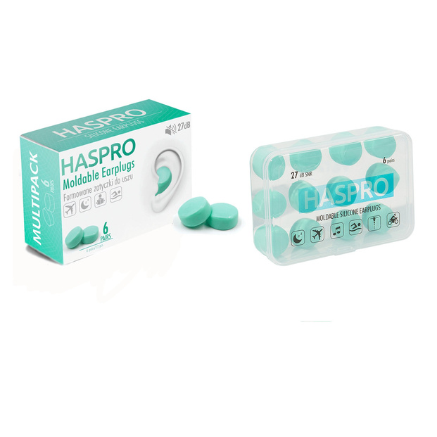 Wodoodporne zatyczki do uszu 6 par formowane wodoszczelne silikonowe HASPRO Mold 6P zielone