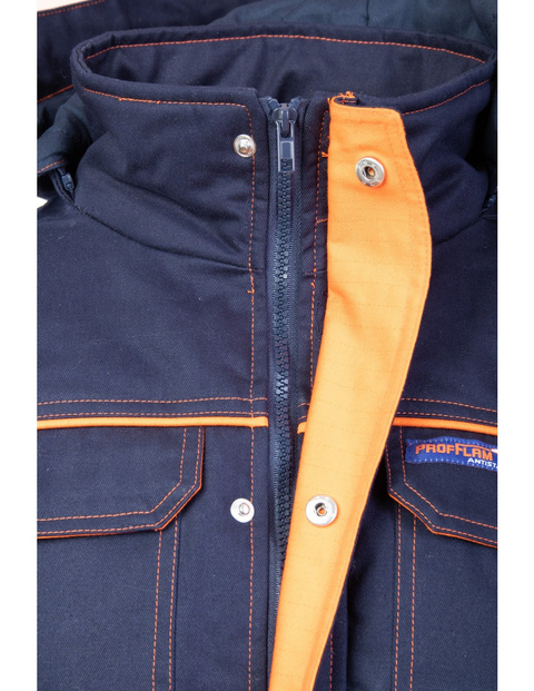 Kurtka zimowa spawalnicza z kapturem ocieplana do spawania antystatyczna PROFFLAM PROF4