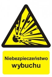 Znak przeciwpożarowy - Niebezpieczeństwo wybuchu - materiały wybuchowe 20 X 29,6