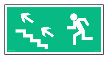 Znak - Kierunek do wyjścia drogi ewakuacyjnej schodami w górę w lewo - 15 x 30 cm