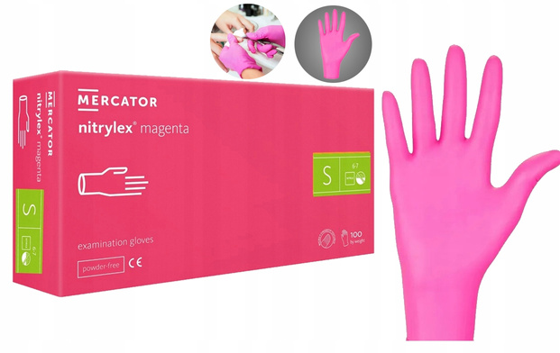 Rękawice jednorazowe nitrylowe bezpudrowe magenta kosmetyczne NITRYLEX MAGENTA