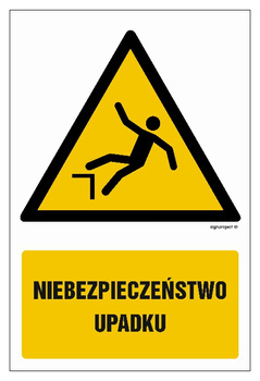 Znak - Uwaga niebezpieczeństwo upadku - 20 cm x 30 cm