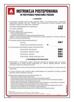 Znak - Instrukcja BHP postępowania w przypadku powstania pożaru - 24,5 cm x 35 cm