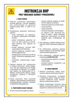  Znak - Instrukcja BHP przy obsłudze gaśnicy proszkowej - 24,5 cm x 35 cm