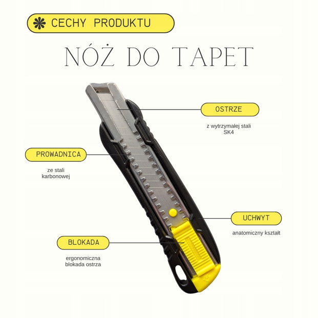 Nożyk łamany do tapet 18mm + 1 ostrze w magazynku L-TOP