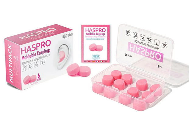 Silikonowe formowane zatyczki do uszu wodoszczelne na basen 6 par HASPRO MOLD 6P różowe