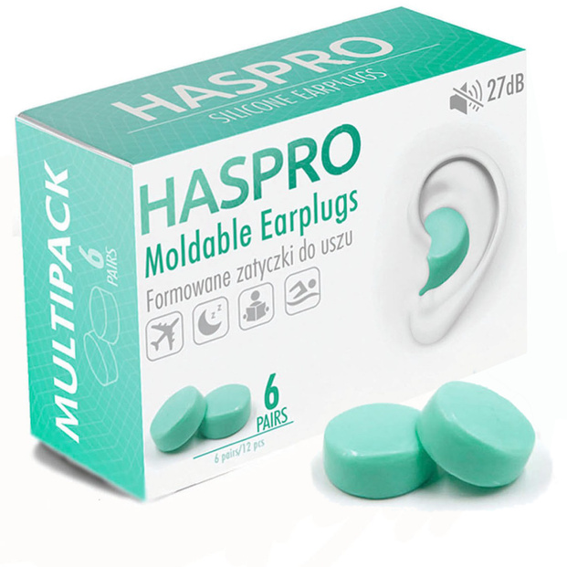 Wodoodporne zatyczki do uszu 6 par formowane wodoszczelne silikonowe HASPRO Mold 6P zielone