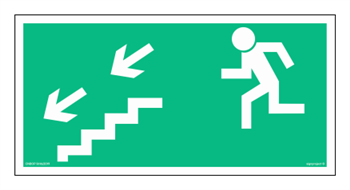 Znak - Kierunek do wyjścia drogi ewakuacyjnej schodami w dół w lewo - 15 cm x 30 cm