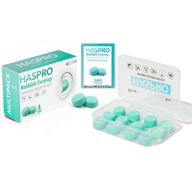 Wodoodporne zatyczki do uszu 6 par formowane wodoszczelne silikonowe HASPRO Mold 6P zielone