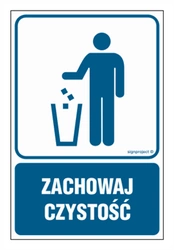 Znak - Zachowaj czystość - kosz na odpadki - 20 cm x 30 cm