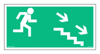 Znak - Kierunek do wyjścia drogi ewakuacyjnej schodami w dół w prawo - 30 cm x 15 cm