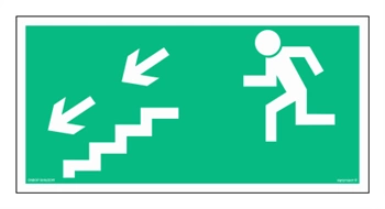 Znak - Kierunek do wyjścia drogi ewakuacyjnej schodami w dół w lewo - 15 cm x 30 cm
