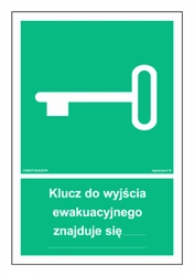 Znak - Klucz do wyjścia ewakuacyjnego znajduje się... 10 cm x 14,8 cm