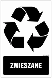 Znak - Etykieta na pojemniki na odpady Zmieszane - 10 cm x 15 cm