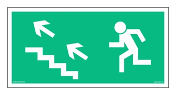 Znak - Kierunek do wyjścia drogi ewakuacyjnej schodami w górę w lewo - 15 x 30 cm