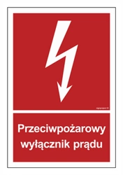 Znak - Przeciwpożarowy wyłącznik prądu - 10 cm x 14,8 cm