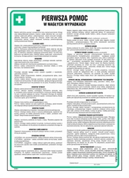 Znak - Instrukcja BHP Pierwsza pomoc w nagłych wypadkach - 24,5 cm x 35 cm