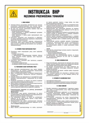 Znak - Instrukcja BHP ręcznego przewożenia towarów - 24,5 cm x 35 cm